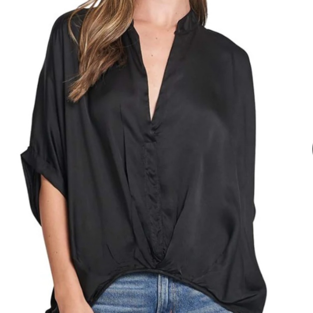 SOFIA Collection Made-In-Italy Sustainable-Luxury Relaxed Silky Blouse Top OS